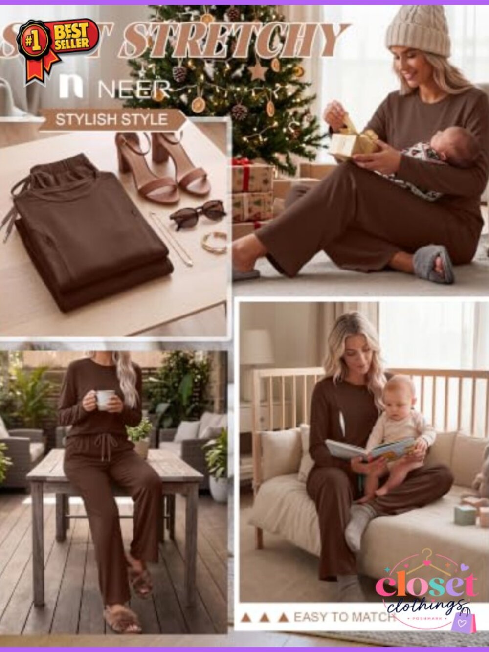 Women's Nursing Lounge Set Breastfeeding Postpartum Pajama Set - Picture 2 of 6